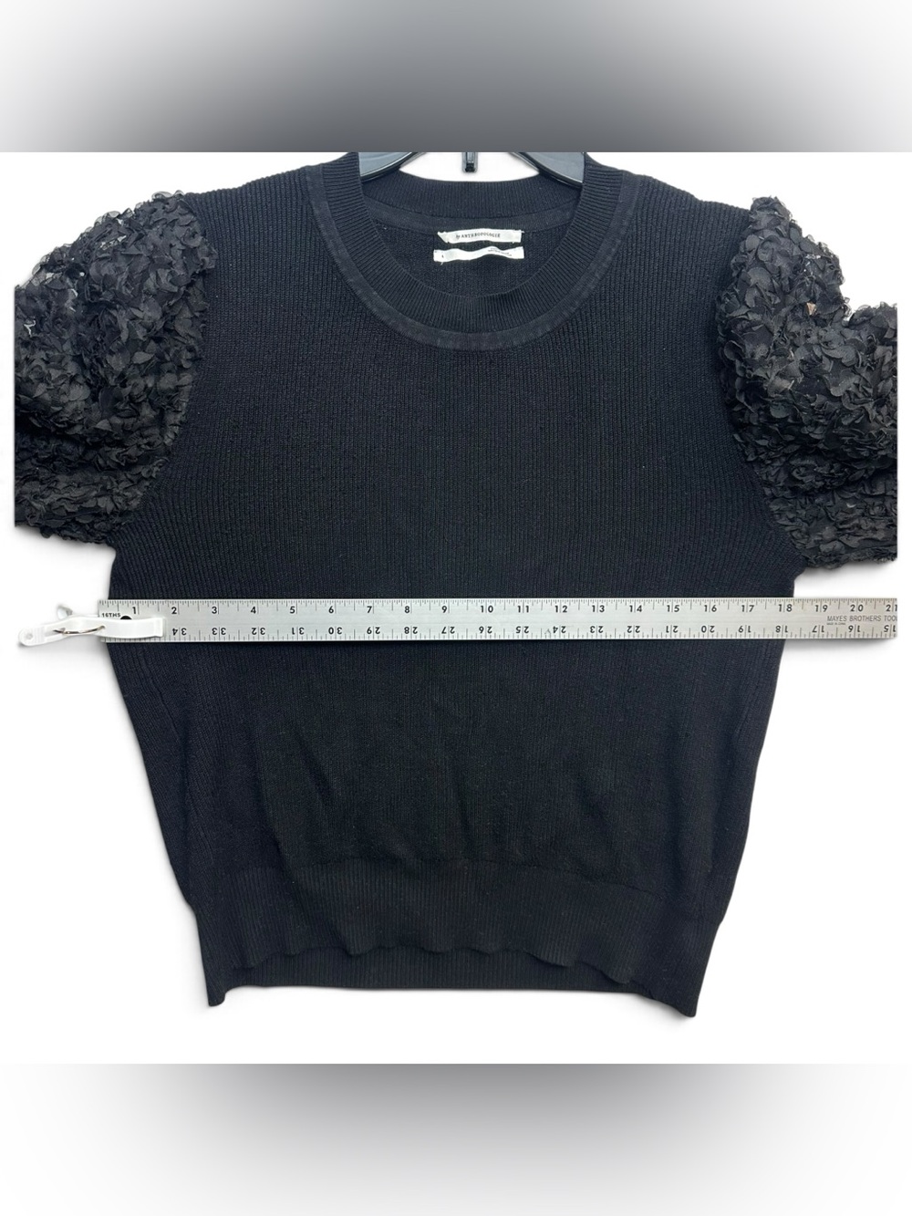 Anthropologie Black Textured Puff Sleeve Sweater Size Large Statement Sleeve - Picture 4 of 12